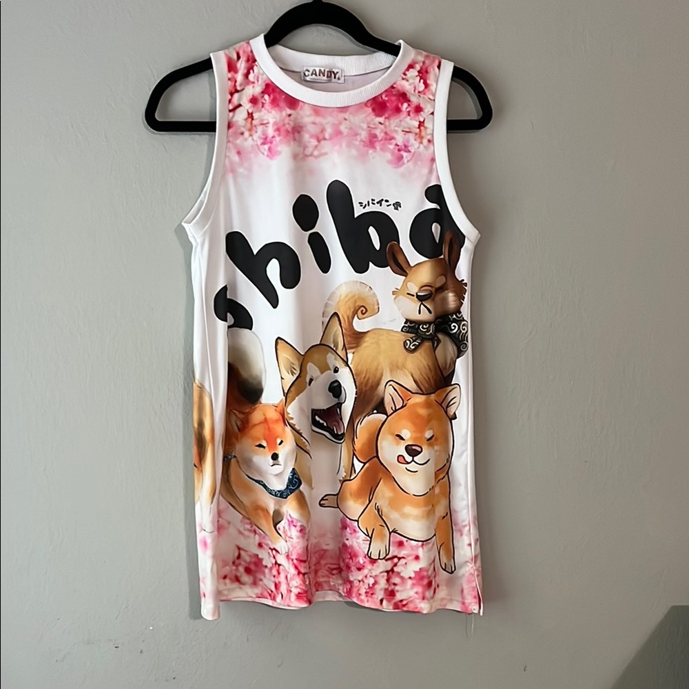 Shiba Inu Juniors mini dress / tunic size Small - White and Pink